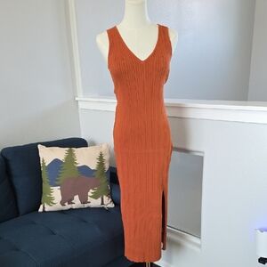 Lush Terracotta Ribbed Midi Dress